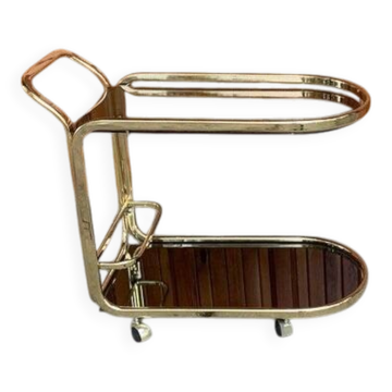 Chariot de bar Regency en laiton jaune à 2 niveaux avec plateaux en verre, 1960s