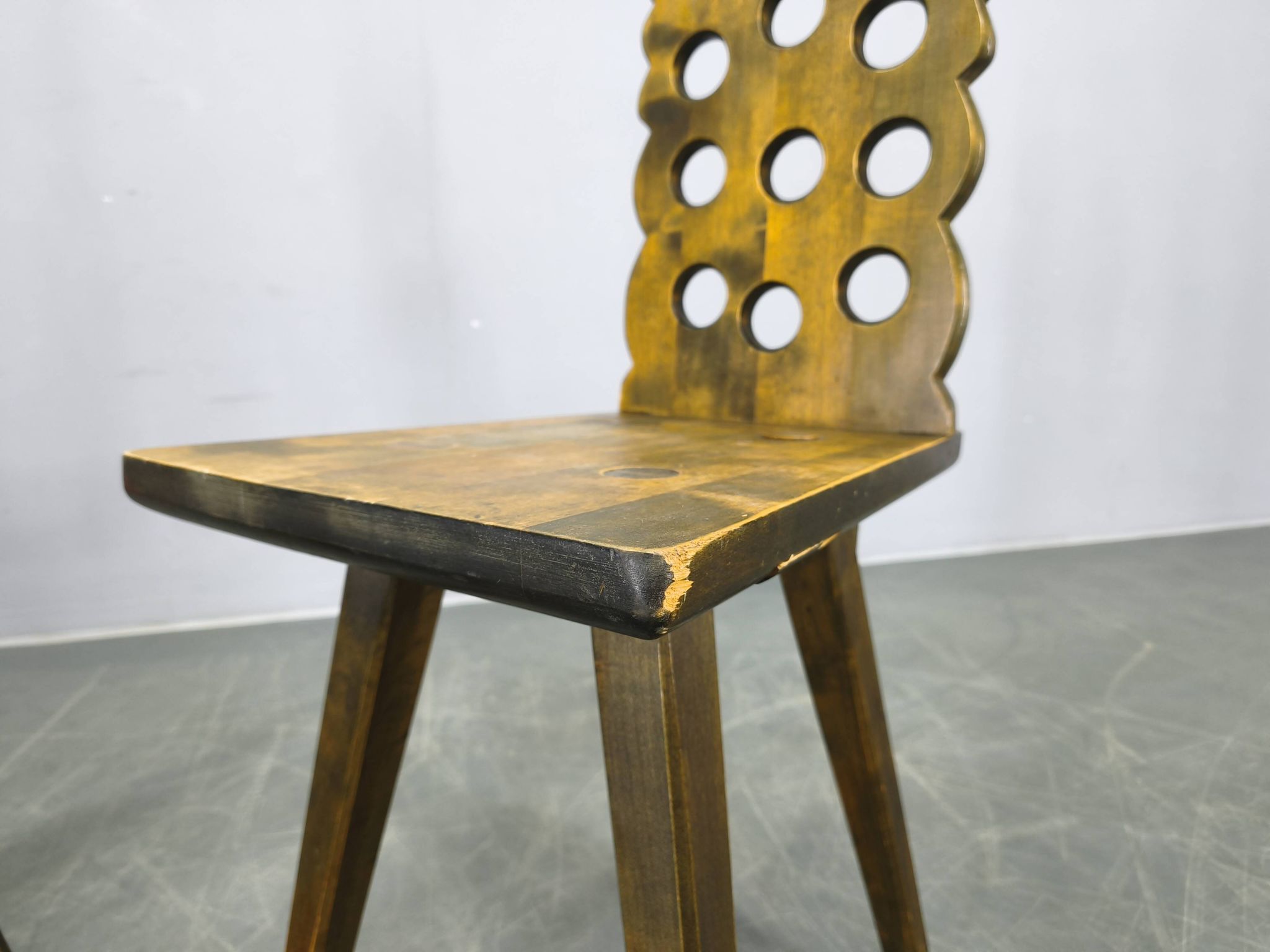 Set of 3 Brutalist Wooden Chairs, Czechoslovakia, 1950s