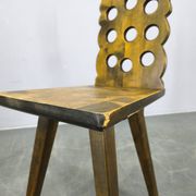 Set of 3 Brutalist Wooden Chairs, Czechoslovakia, 1950s