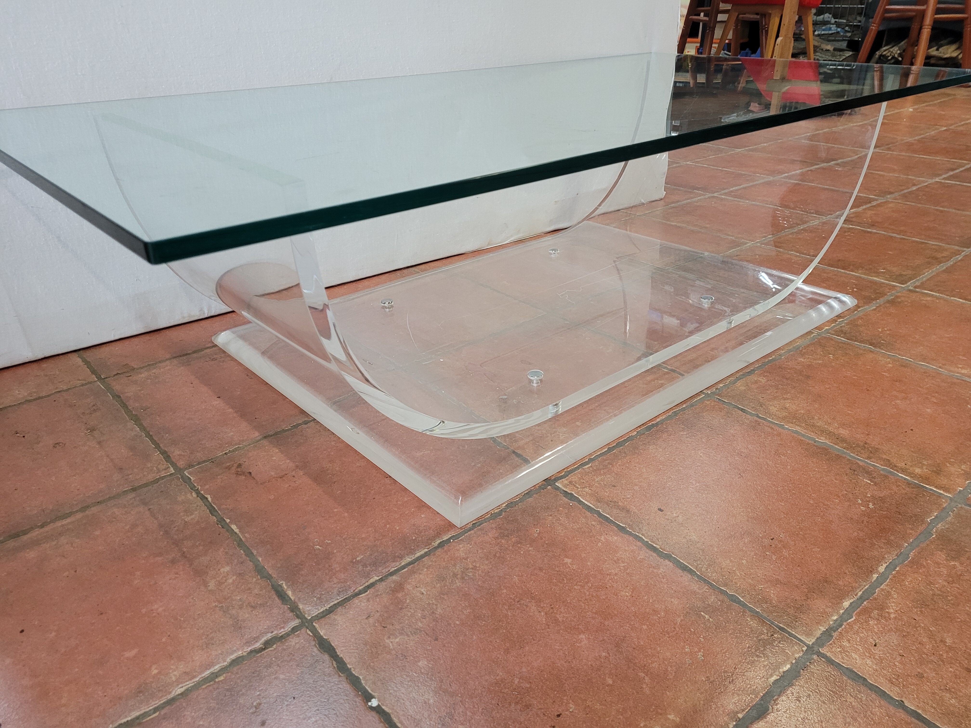 Plexiglas coffee table glass top from the 70s, 140×70cms