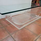 Table basse en plexiglas dessus verre des années 70, 140×70cms