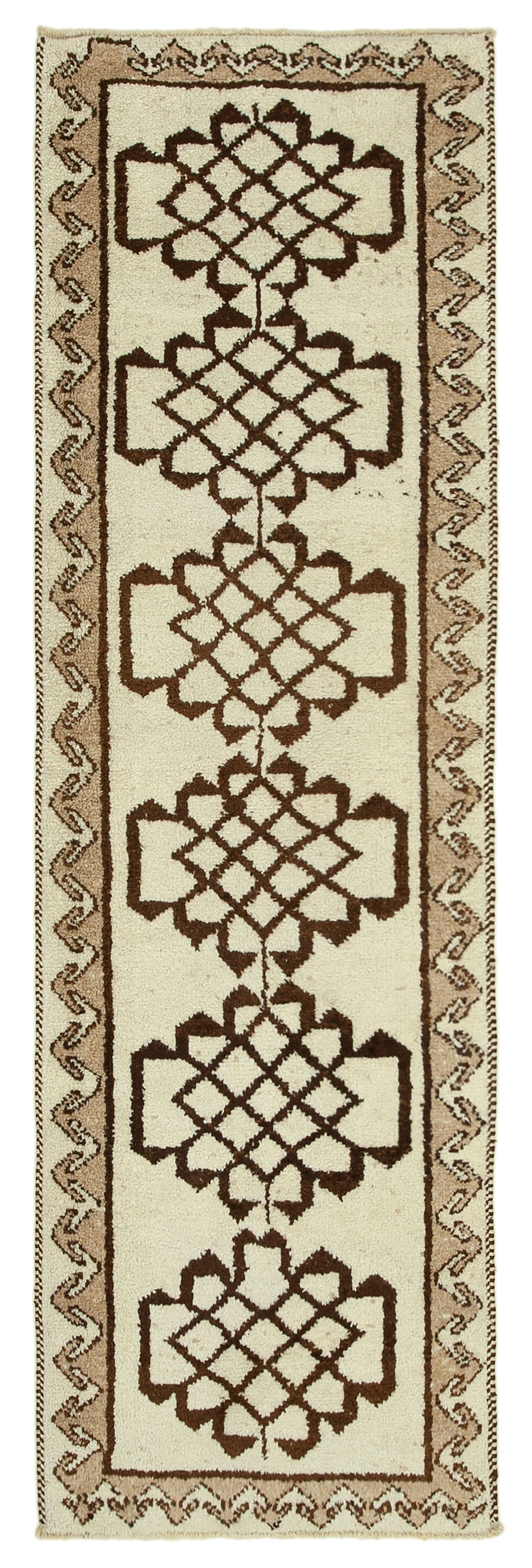 Handmade antique oriental beige runner rug 100 cm x 323 cm