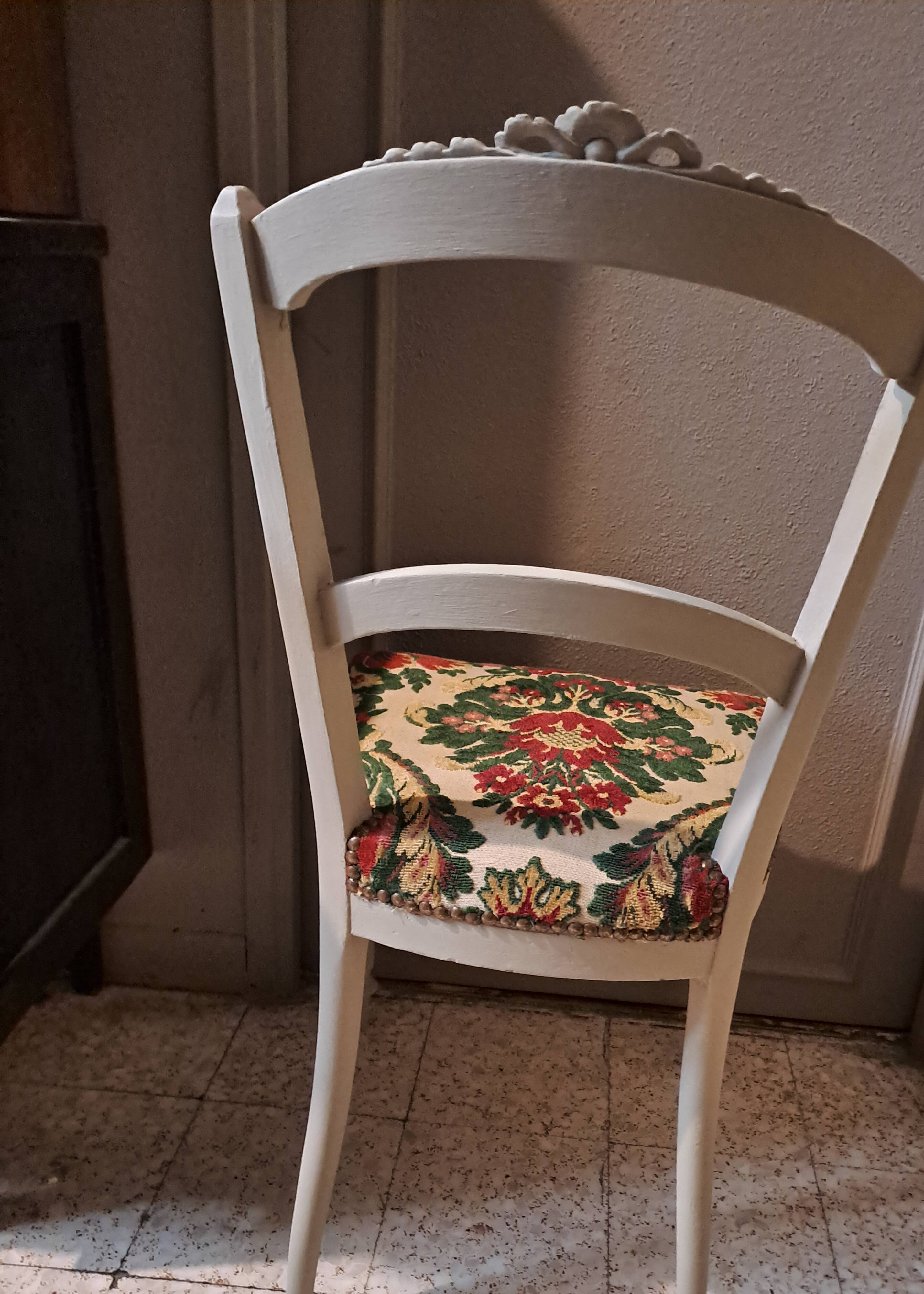 Empire style chair redone in velvet fabric, old floral pattern, 1900