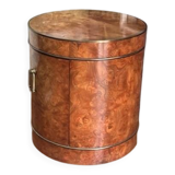 Drum side table in wood burl with door