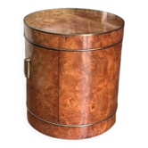 Drum side table in wood burl with door