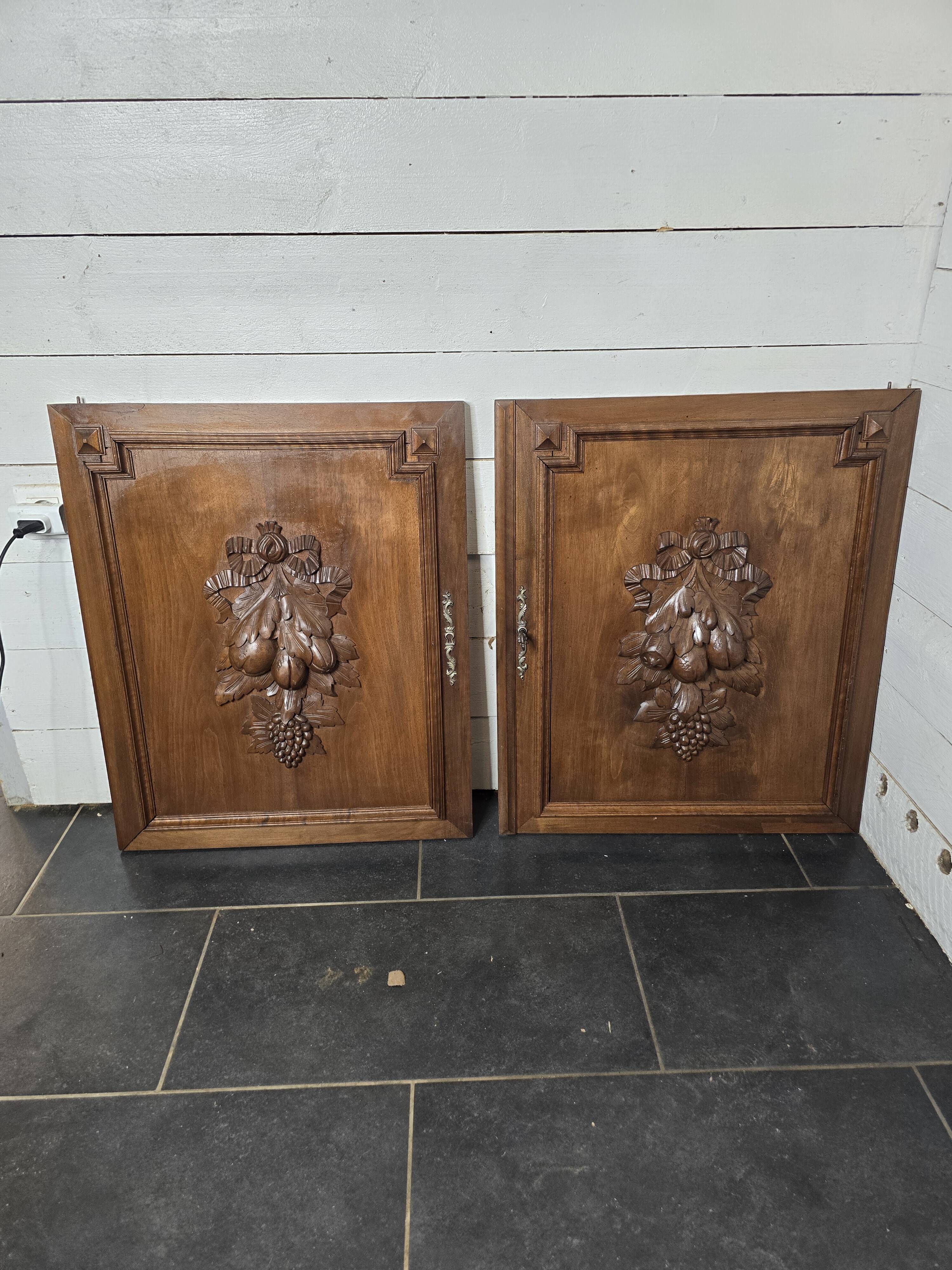 Pair of carved walnut wooden doors