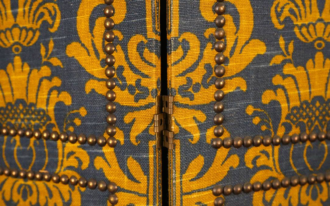 19th century fabric screen and wooden structure