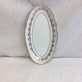 Ravier ancien de forme ovale de couleur blanc et or made in france sarreguemines