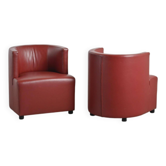 Pair of post-modern red leather armchairs by Wittmann