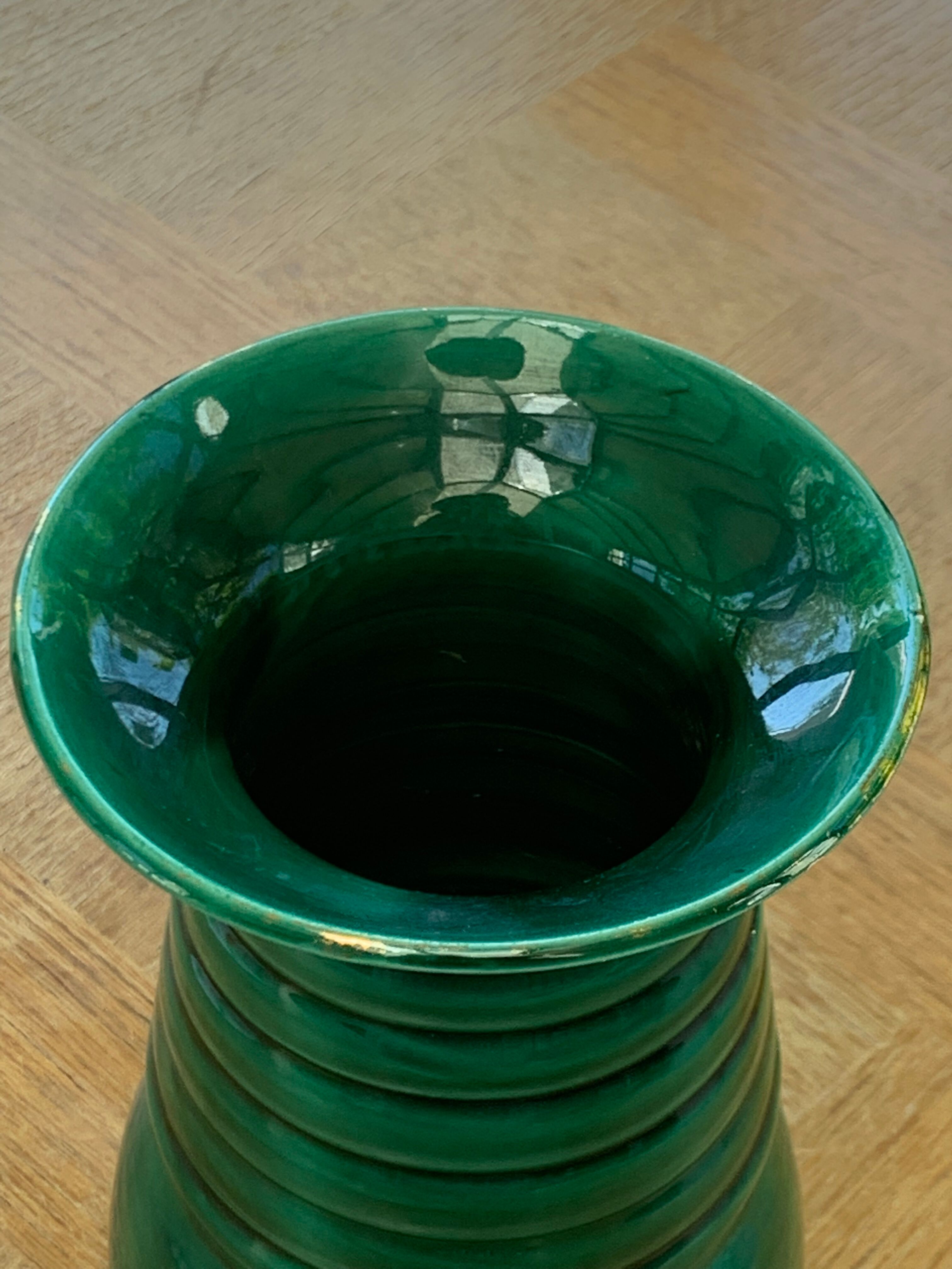 Ceramic vase enamelled green slurry style vallauris vintage 1950