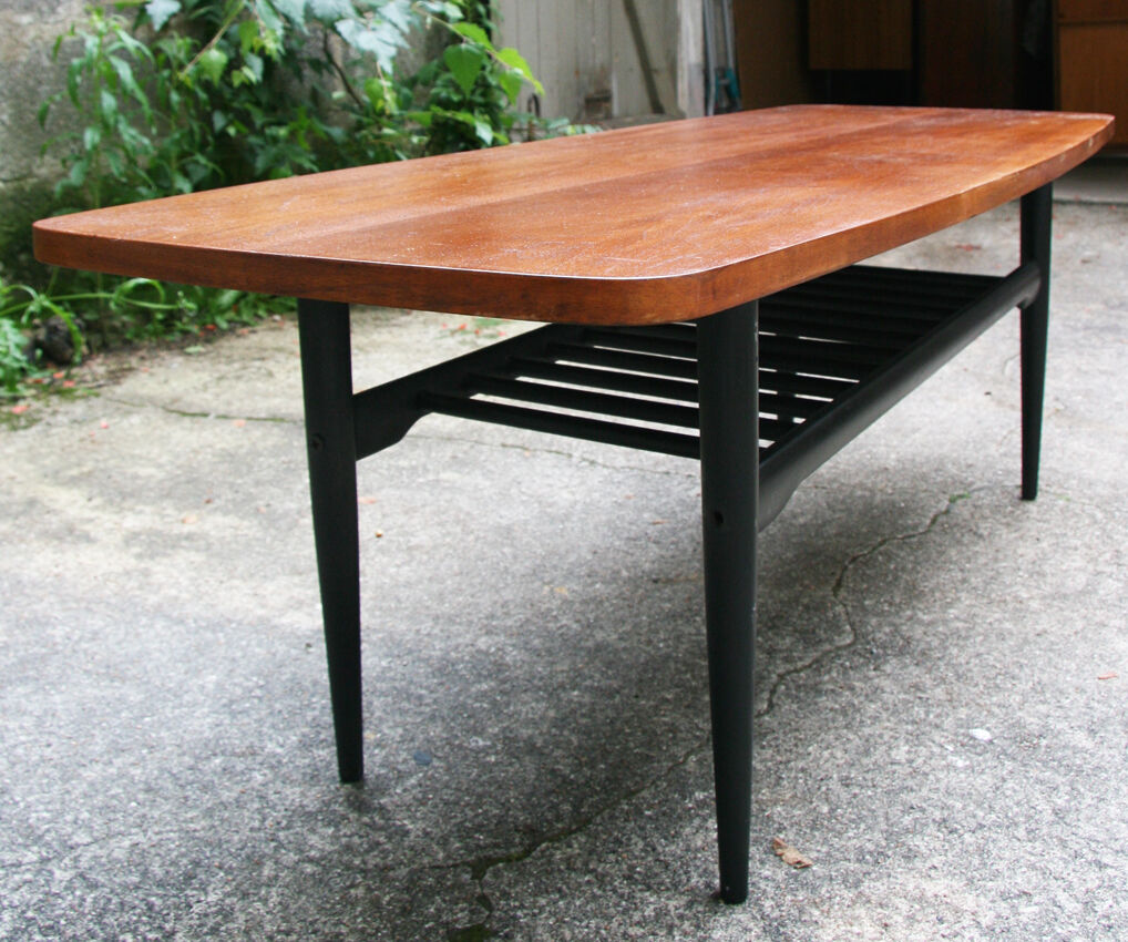 Table basse - teck et bois noir - 1960
