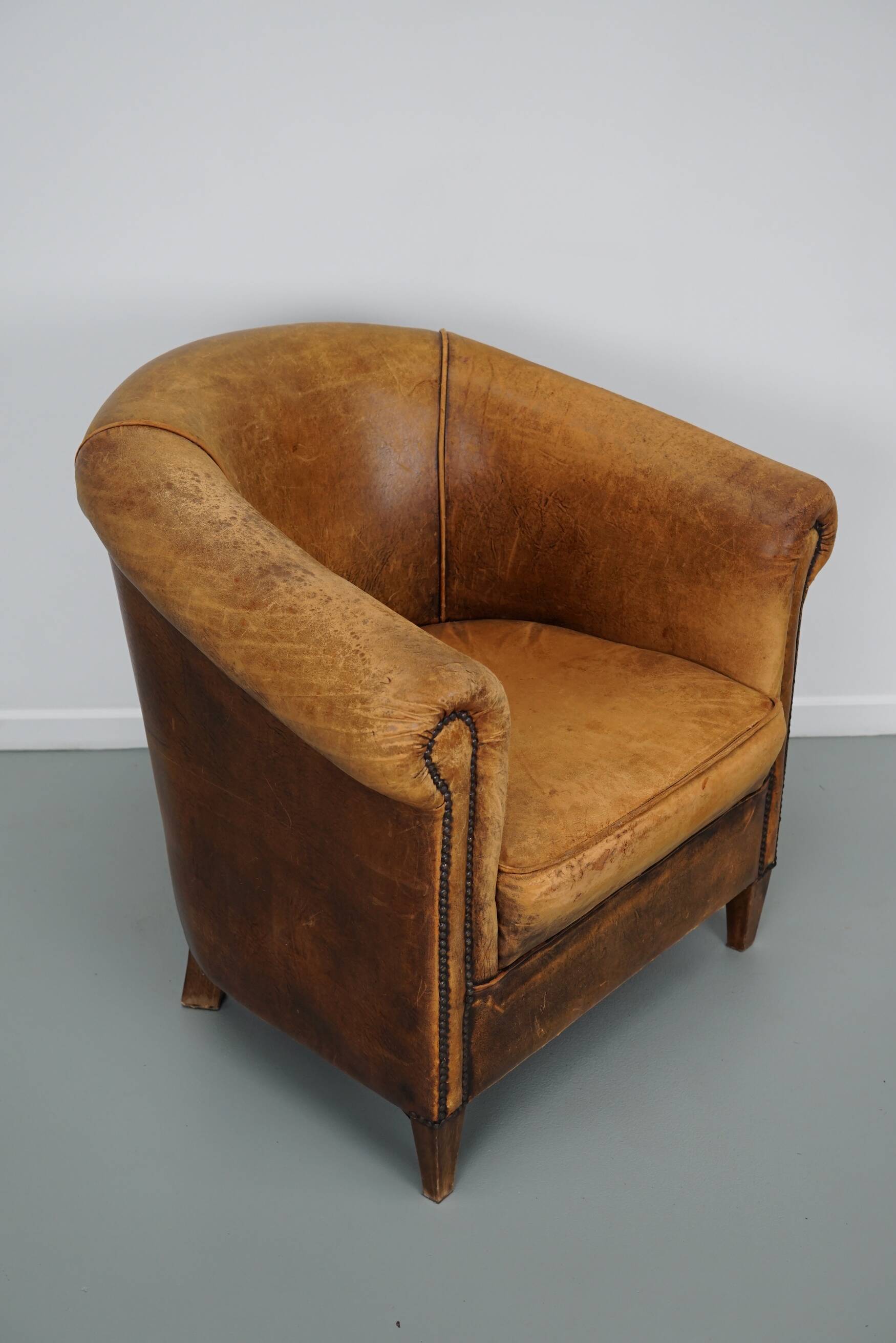 Fauteuil Club Vintage en Cuir Couleur Cognac, Pays-Bas