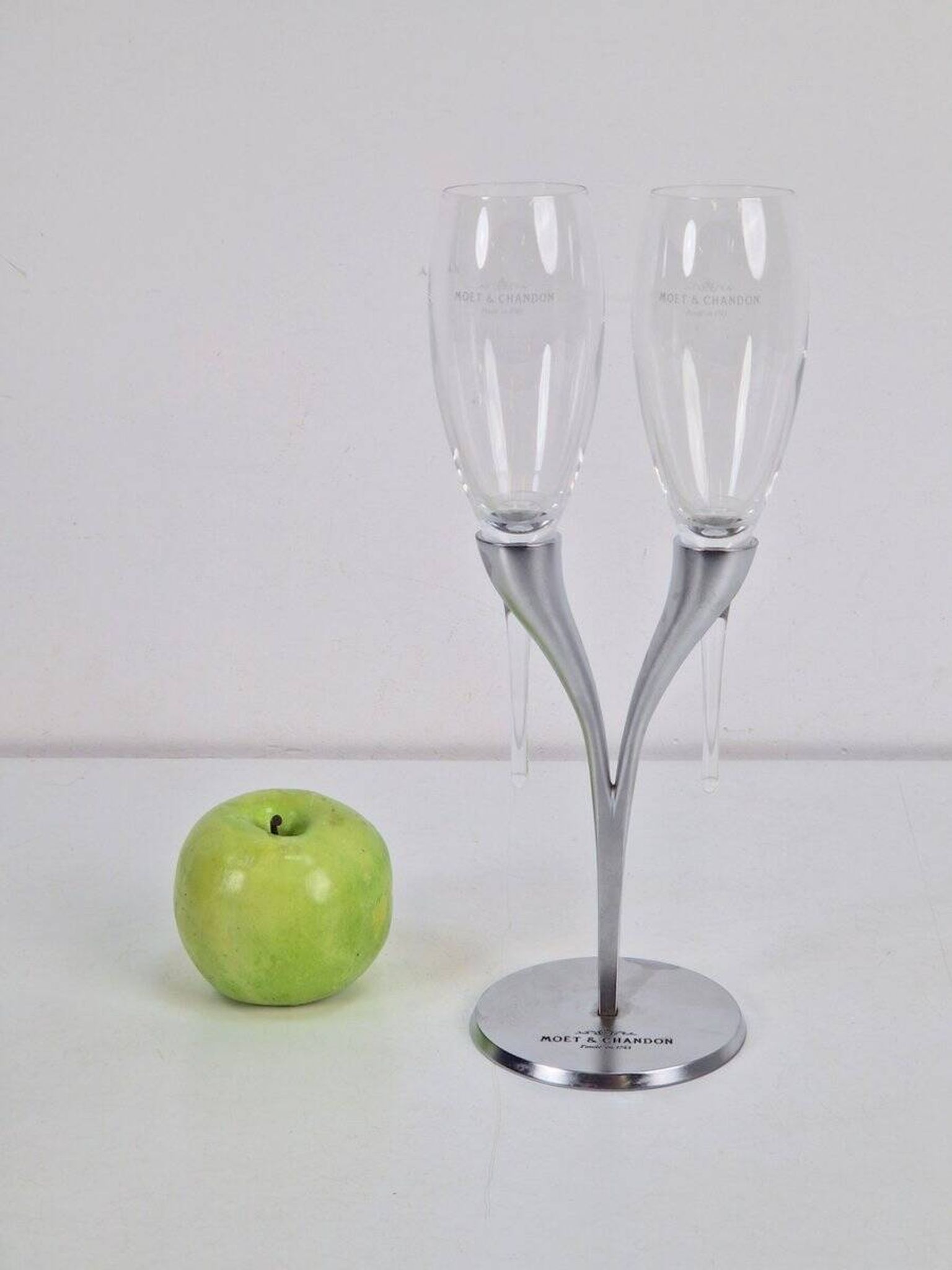 Crystal Champagne Flutes in Holder by Philippe Di Meo for Moët & Chandon, 1980s, Set of 2