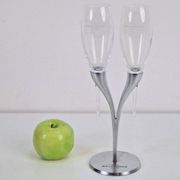 Crystal Champagne Flutes in Holder by Philippe Di Meo for Moët & Chandon, 1980s, Set of 2