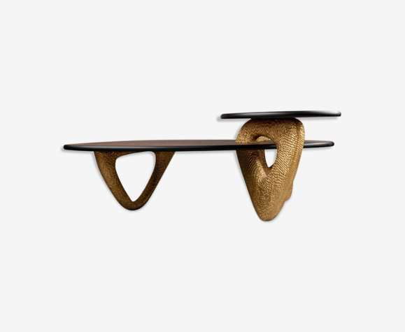 Aziza gold and dark brown modern wooden coffee table