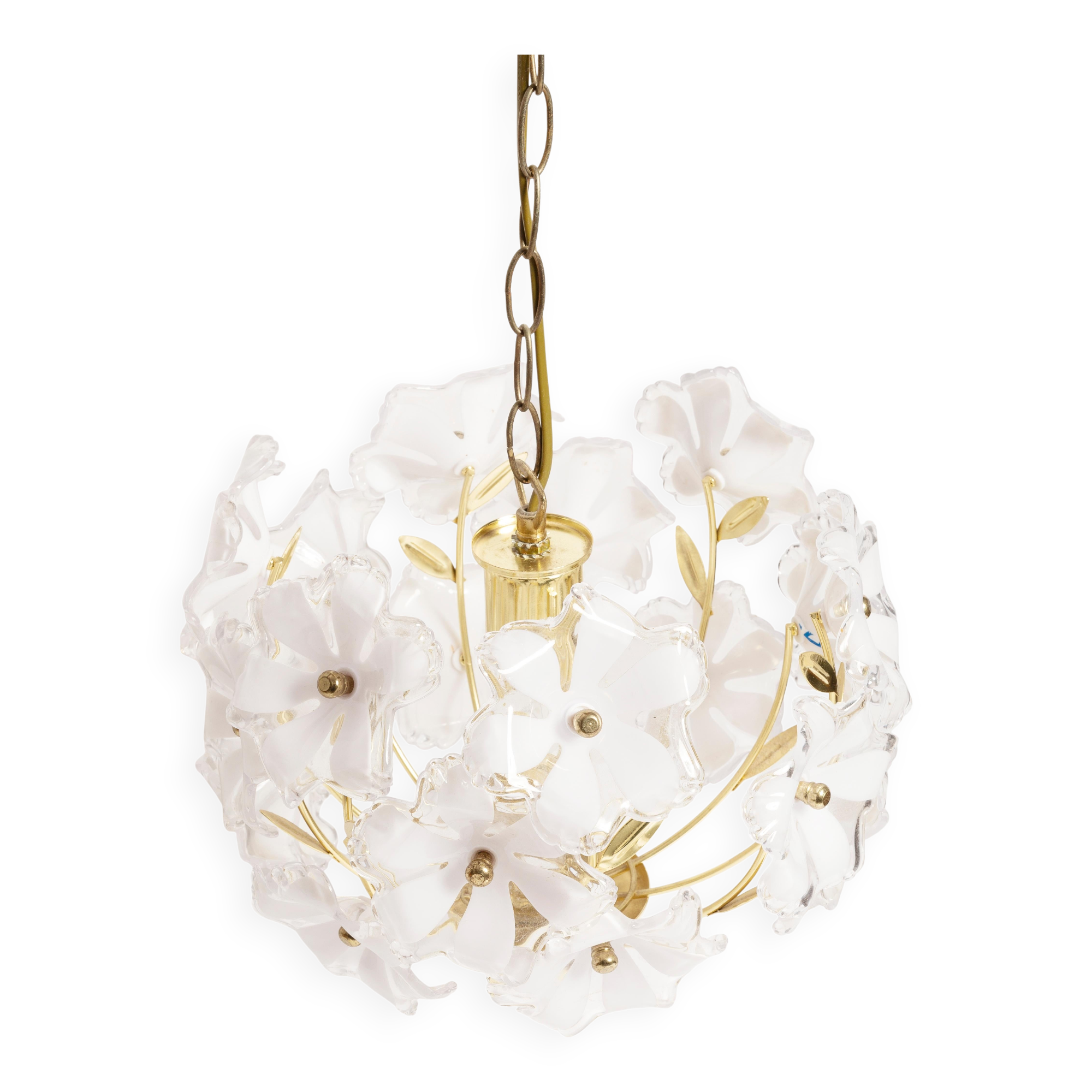 Medium Hollywood Regency style ceiling light, white flowers, Italy, 1960s.