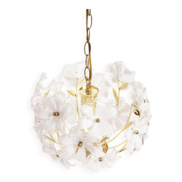 Lustre style Hollywood Regency, fleurs blanches, Italie, années 1960