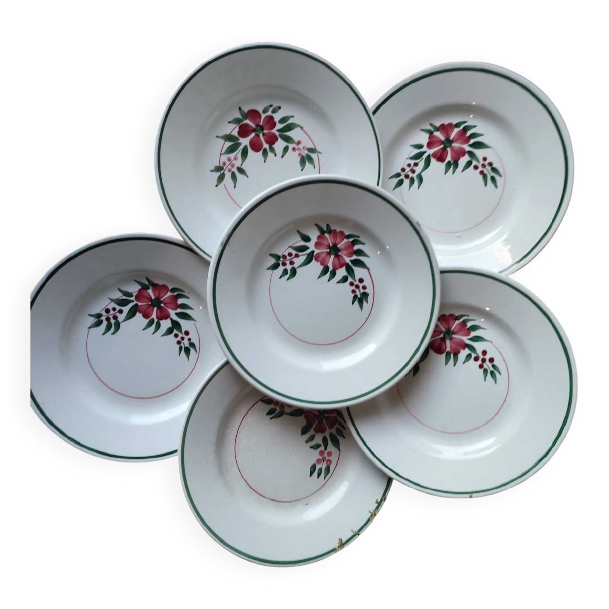 Ensemble de 6 Anciennes Assiettes à dessert  HBCM, modèle Simone