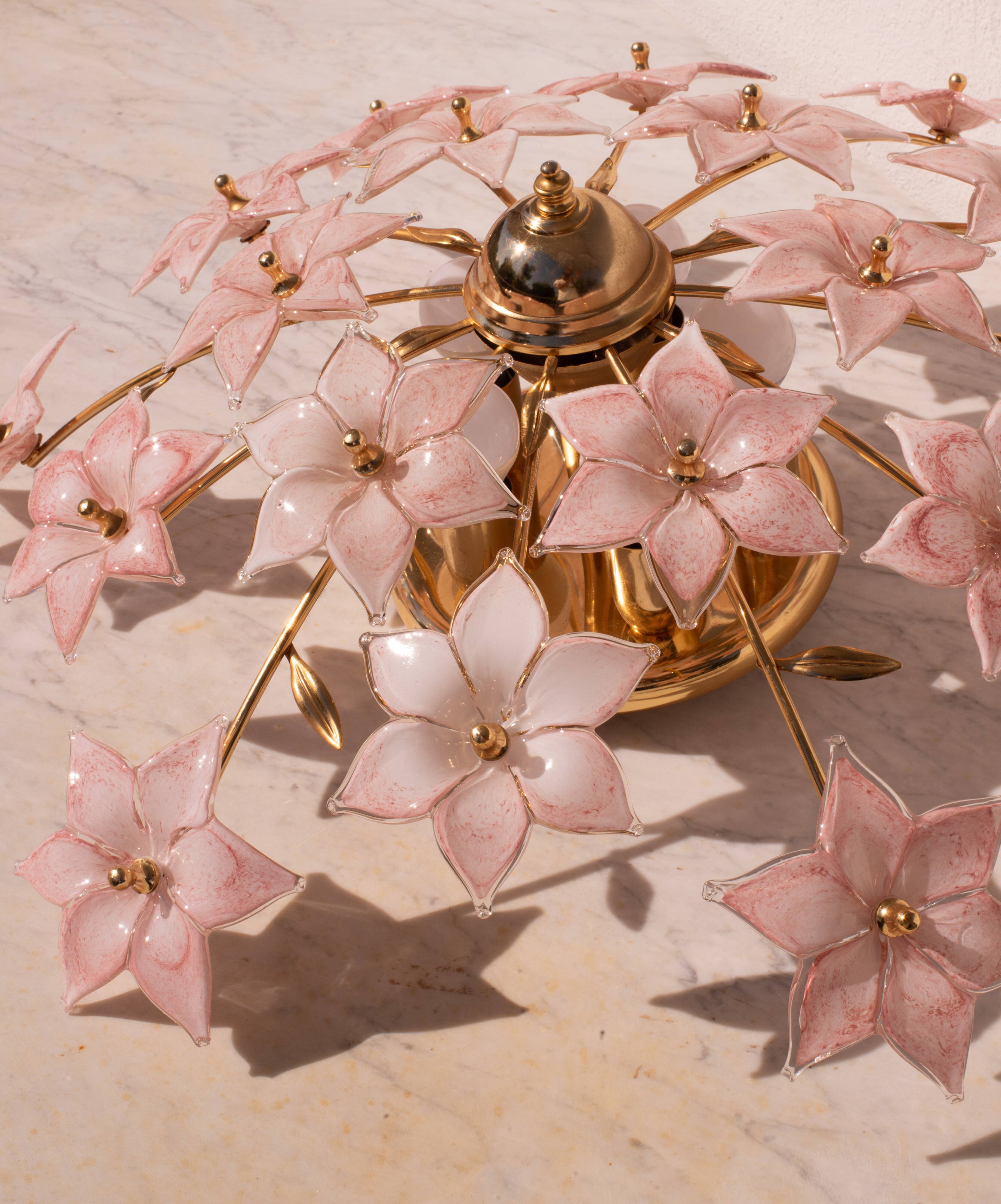 Murano vintage ceiling light pink flowers, 1970s