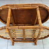 Vintage bamboo and woven wicker coffee table