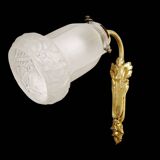 Paire d'appliques Art Nouveau en bronze doré et verre moulé dépoli