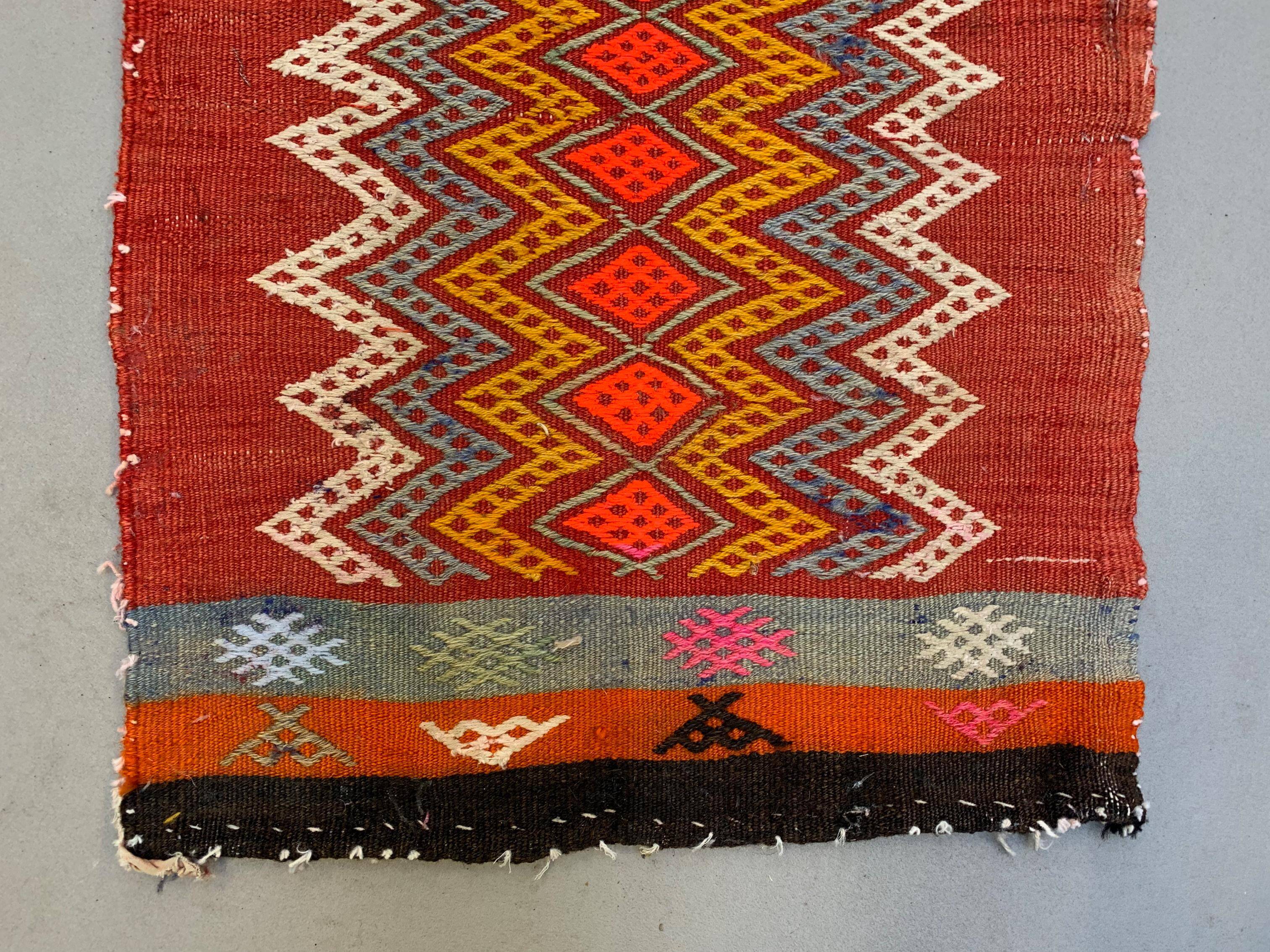 Vintage Turkish Mini Kilim 92x50 cm Wool Small Kelim Runner, shabby Chic