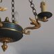 Vintage French Empire Swan Chandelier: Bronze Brass Toleware, C1950s