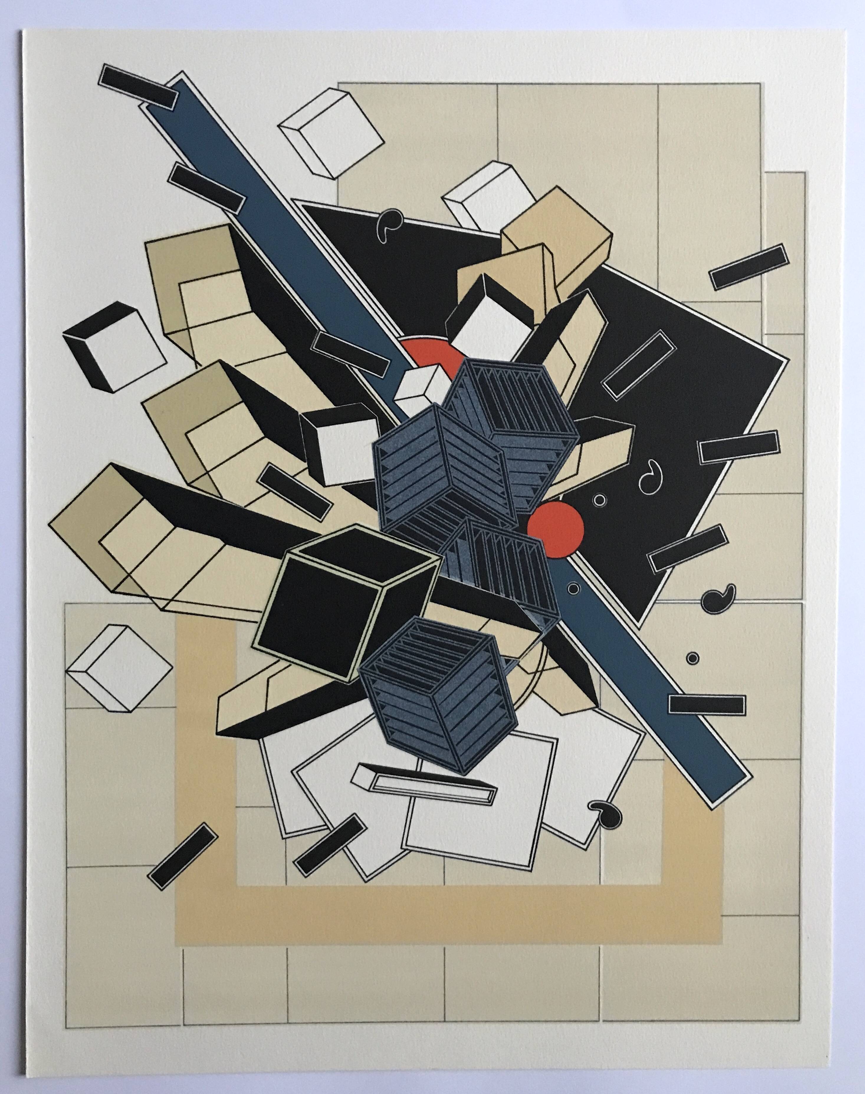 Set of 4 original lithographs by Alain Le Yaouanck 1978. The 4 elements.