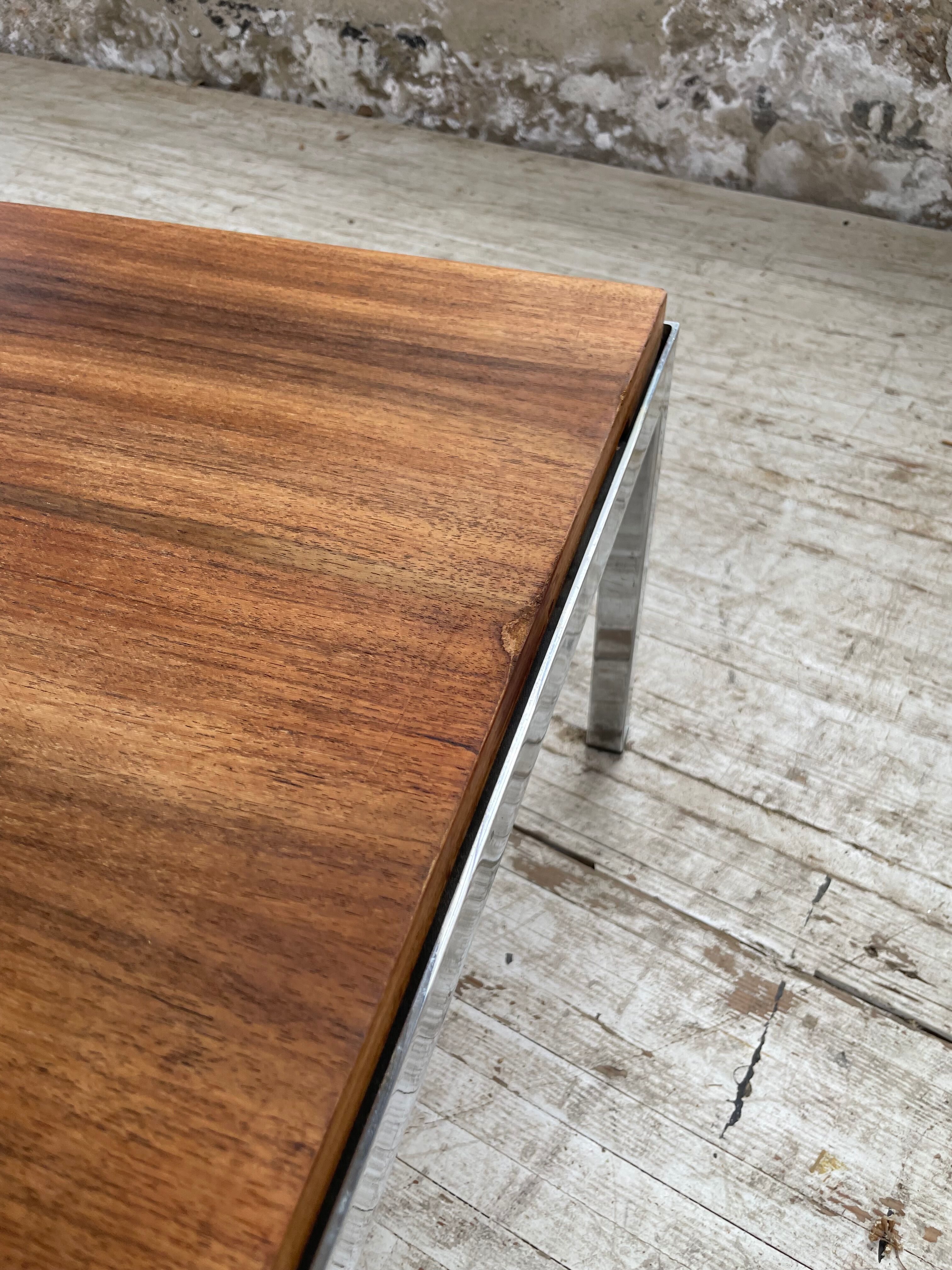 Walnut and modernist chrome coffee table