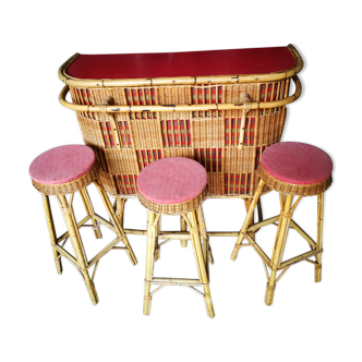 Bar et tabourets rotin et osier