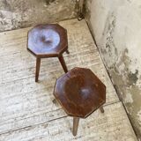 Pine stools with curved seat from the 50s