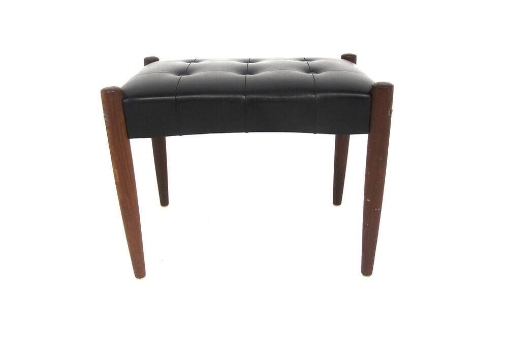 Scandinavian footrest in teak and faux leather, Sweden, 1960.