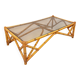 Vintage rectangular coffee table in rattan and smoked glass from the 1970s.
