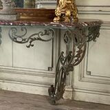 Wrought iron console and its marble, circa 1880