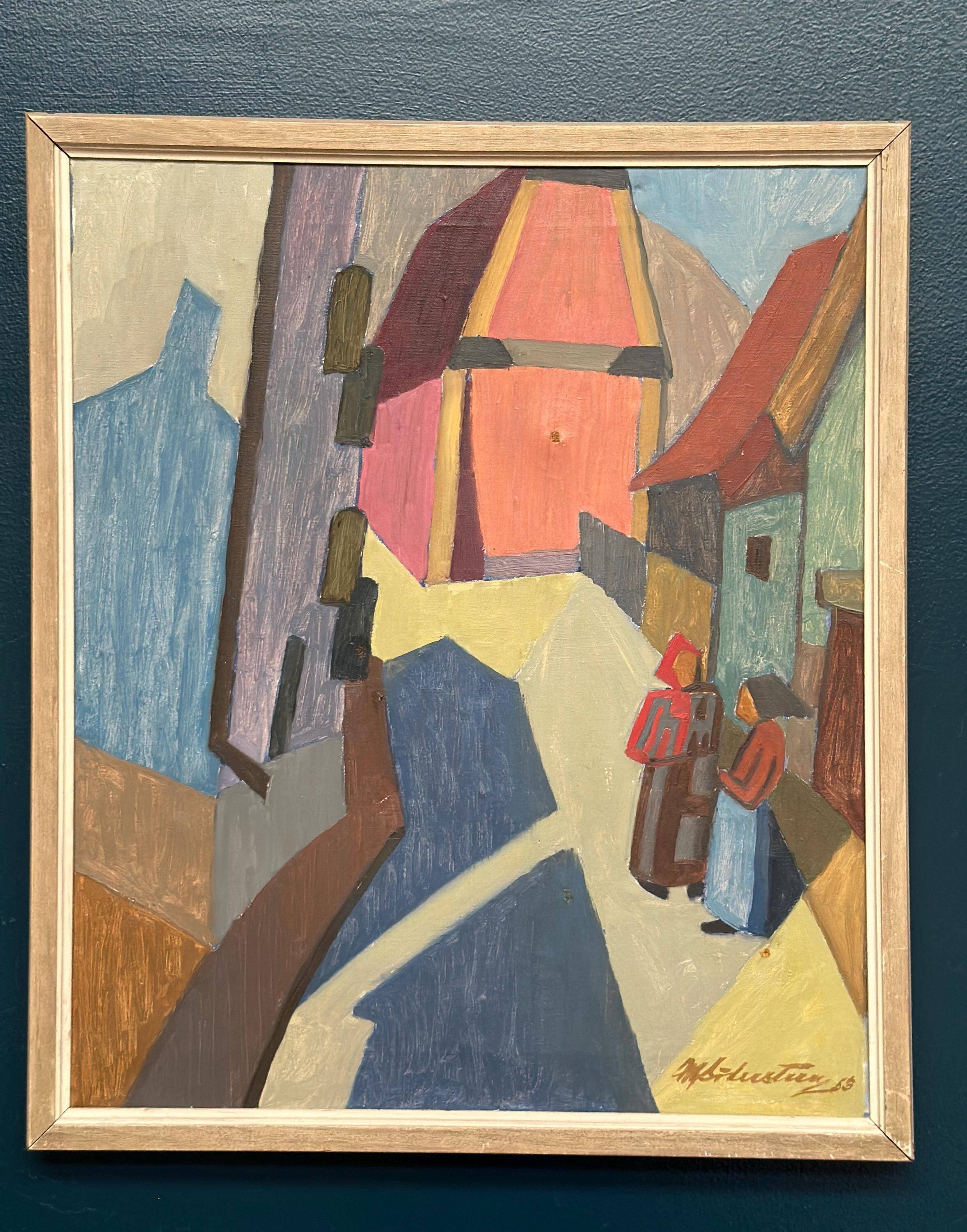 Original Swedish Oil on Canvas – “Cityscape” – Dated 1953 Vintage & Framed