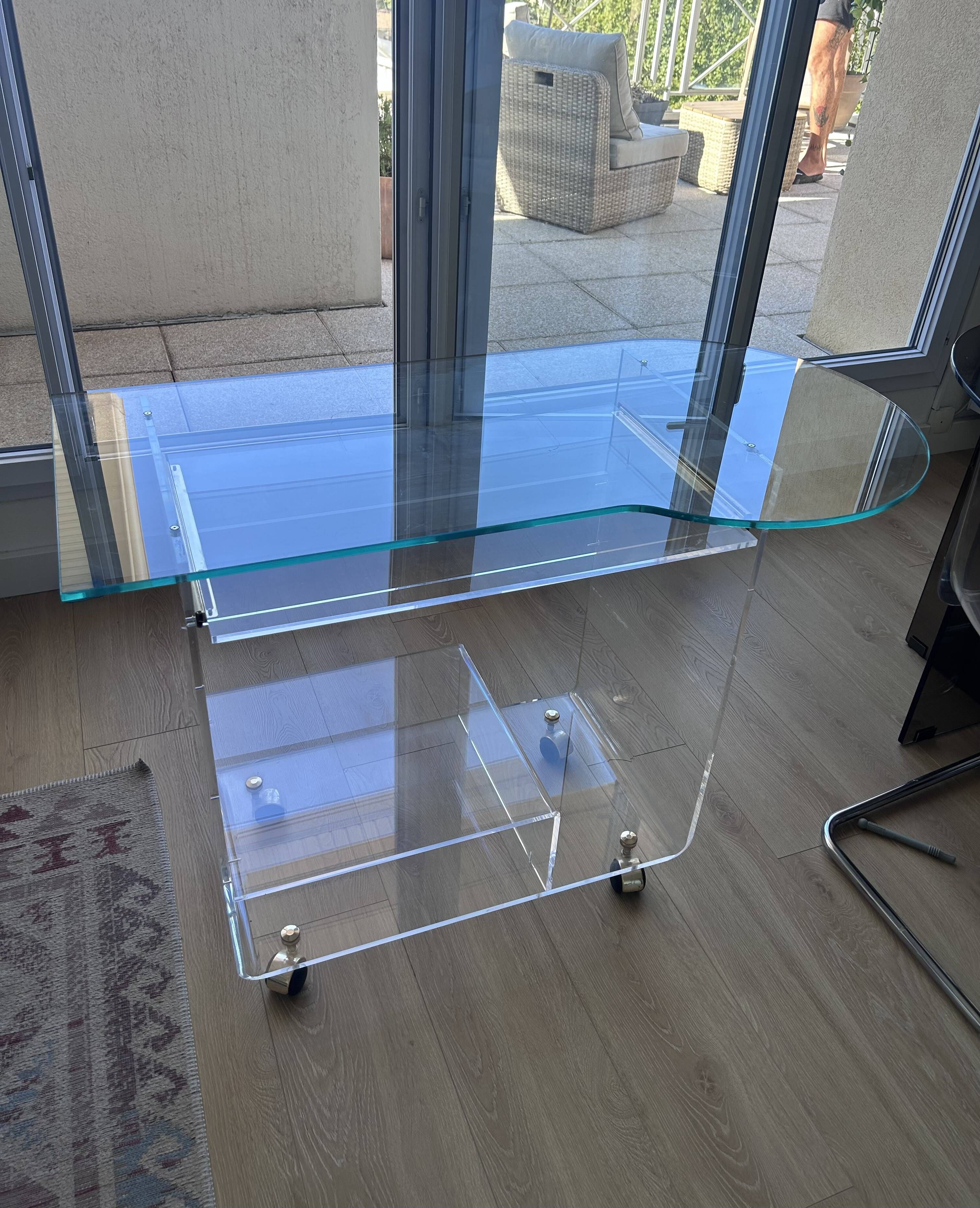 Bureau français vintage Plexiglas & verre – Space Age – circa 1970