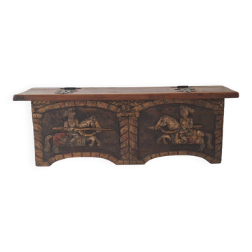 Artes de México Spanish colonial wood and iron carved painted coffer, 1940s
