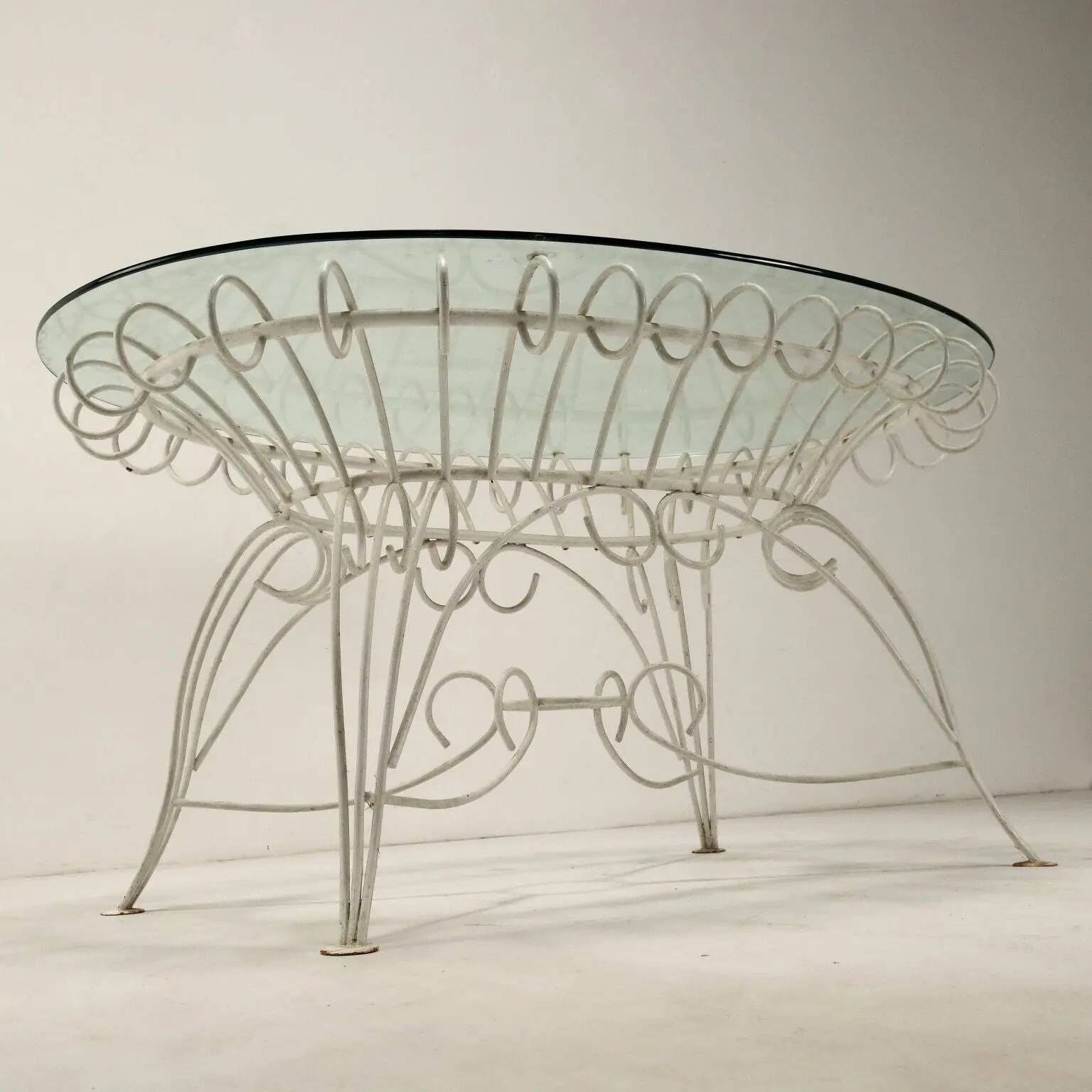 Vintage white enamelled iron garden table, Italy, 1960s