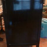 Small chinese lacquered furniture in black with mother-of-pearl inlays / 1 door / 1 drawer