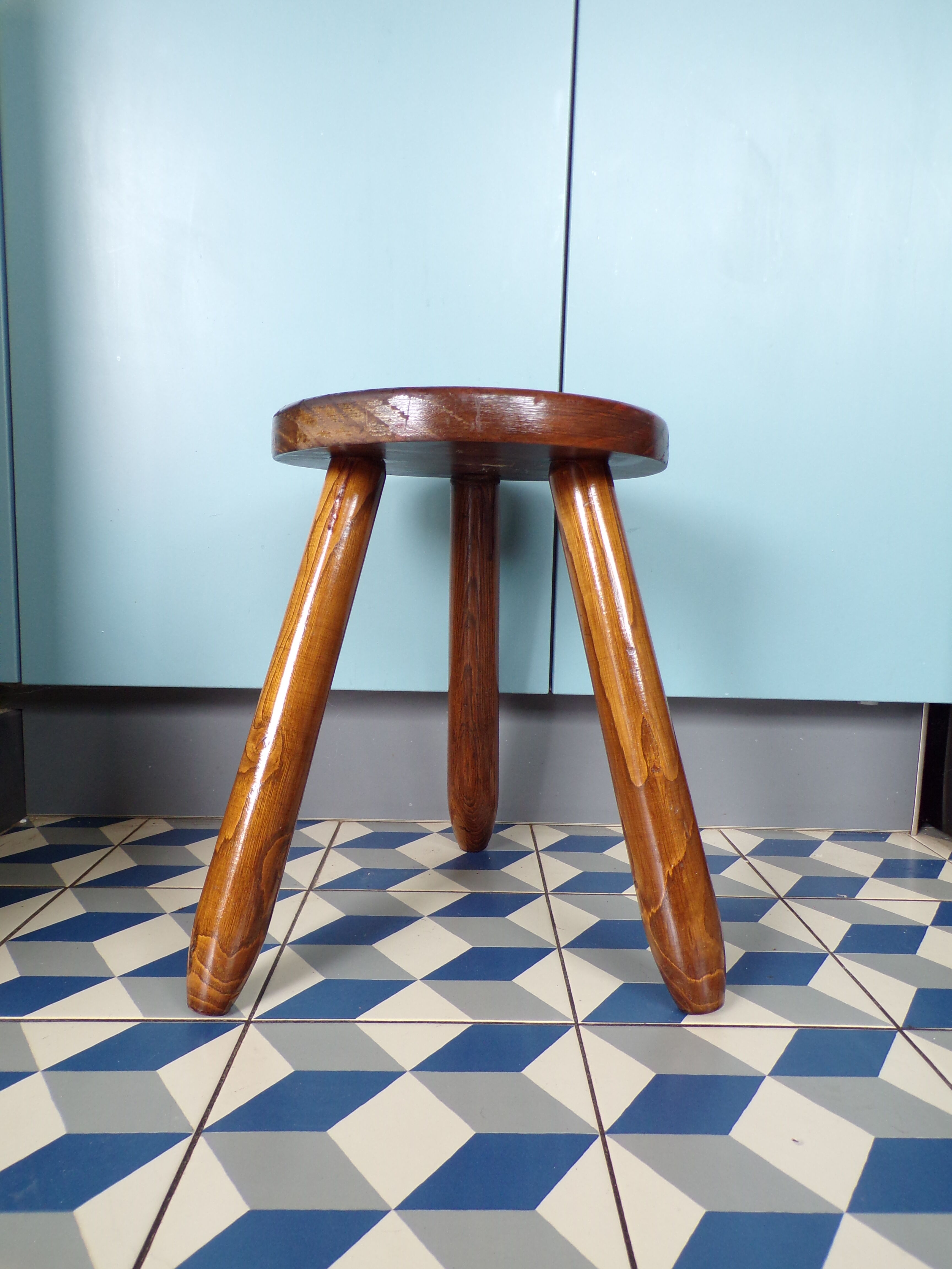 Vintage wooden tripod stool
