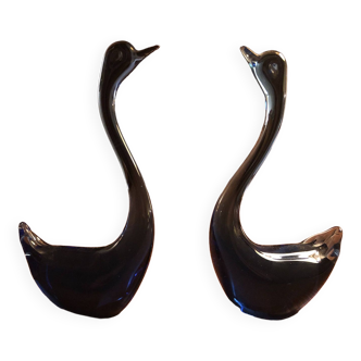 pair of murano glass swans eighties '80 vintage
