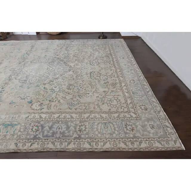 1970s Vintage Persian Handmade Wool Cotton Blue Area Rug 298x384
