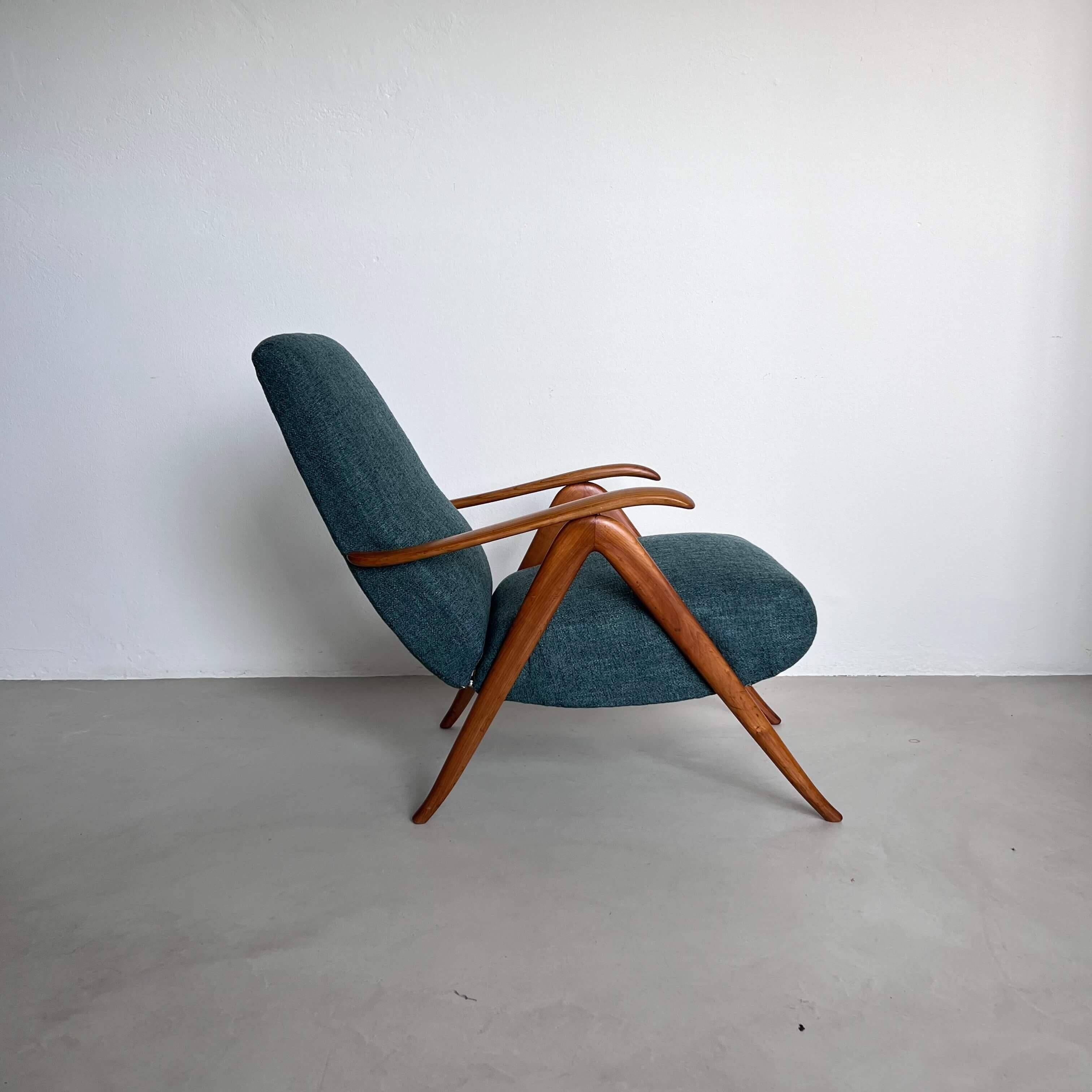 Elegant Mid-Century Modern Reclining Armchairs in Wood, Green, Timeless