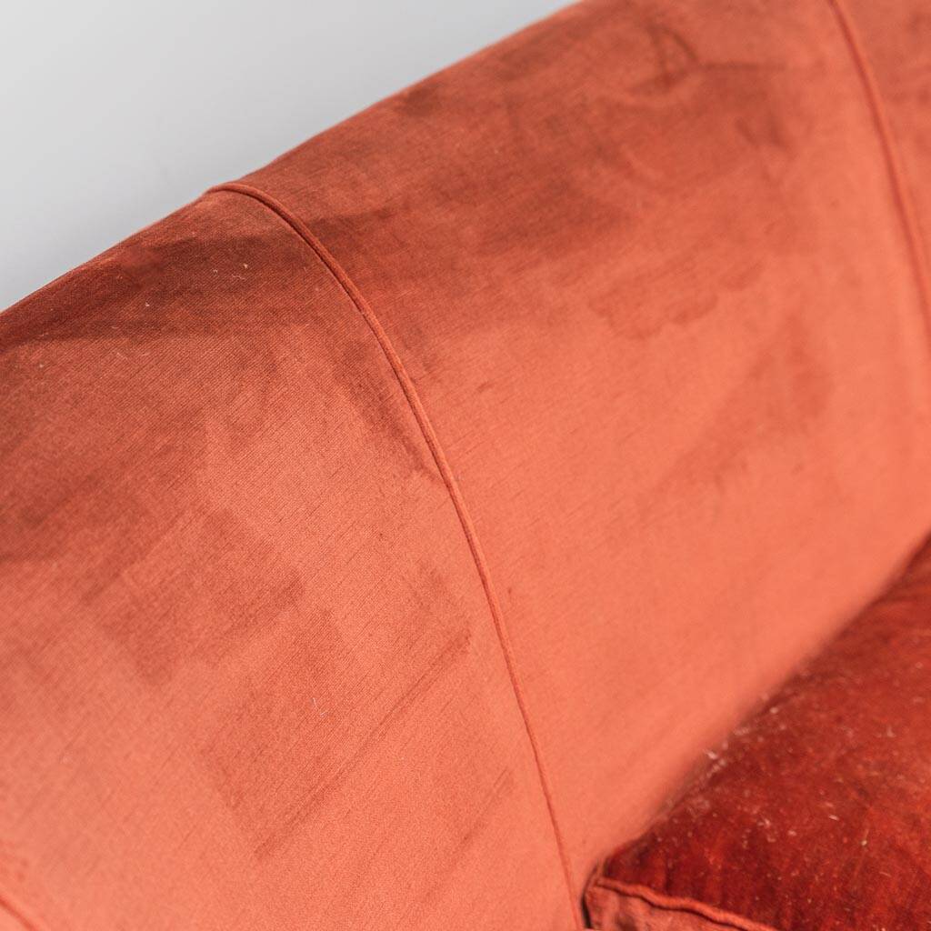 Divano 3 posti en velluto arancione anni '50 vintage modernariato