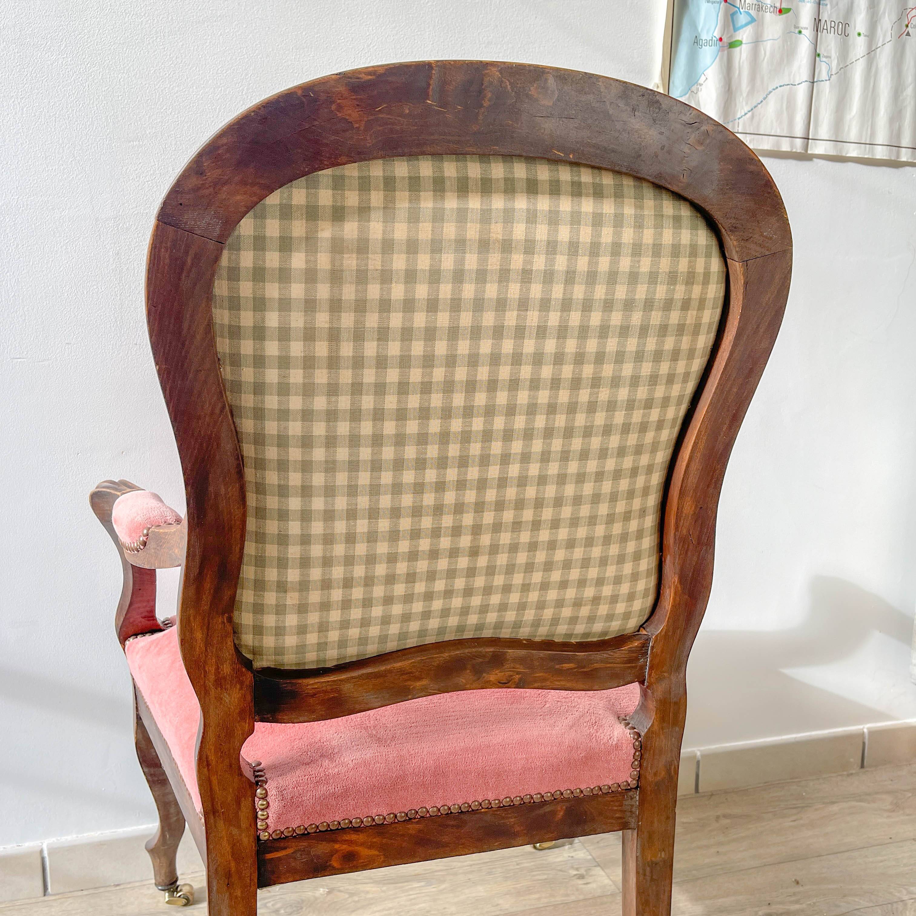 Louis Philippe armchair in pink velvet