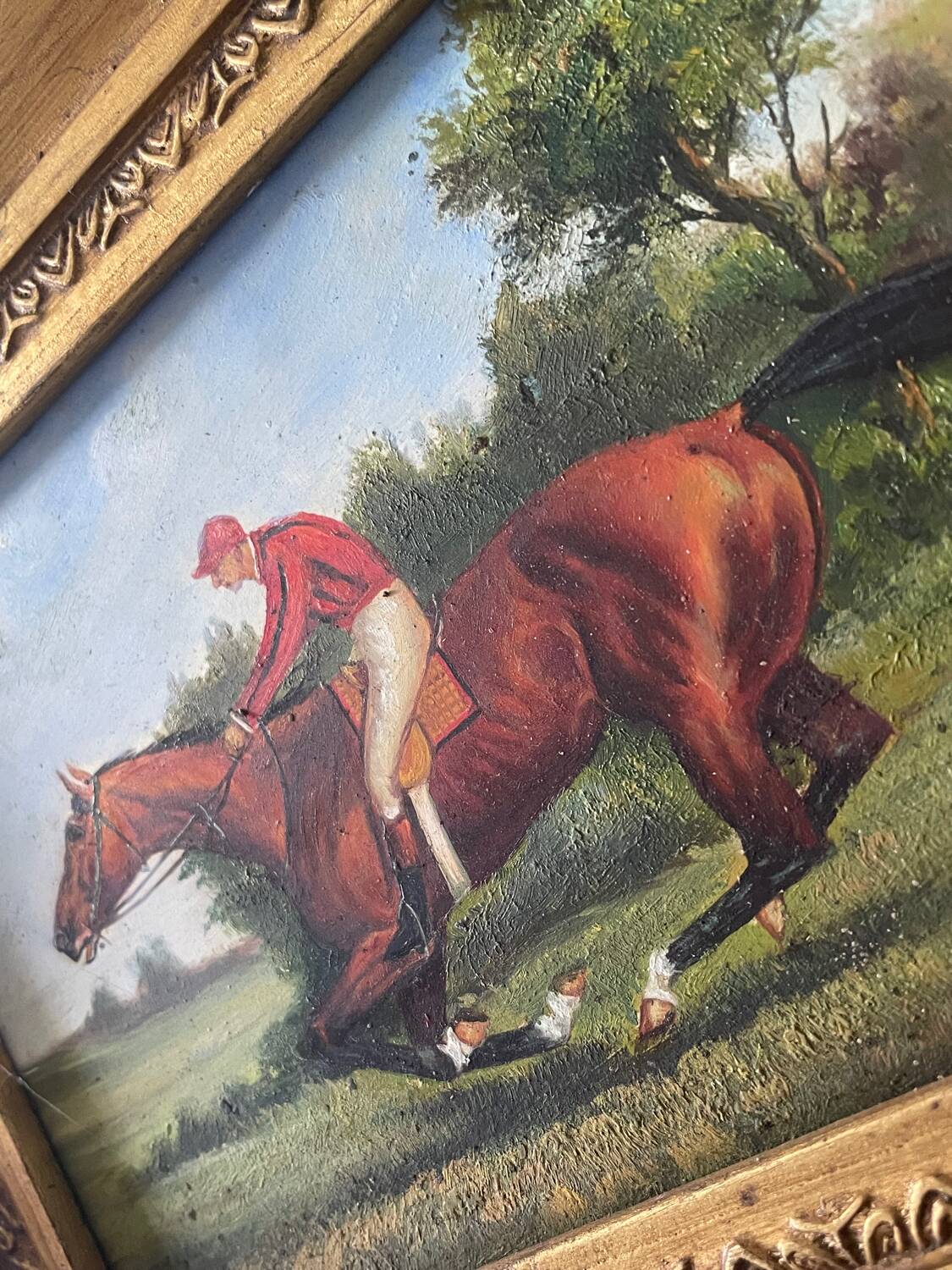 Old table from the 19th century - Horse racing - Oil on panel - Signed R. W.