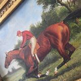 Old table from the 19th century - Horse racing - Oil on panel - Signed R. W.