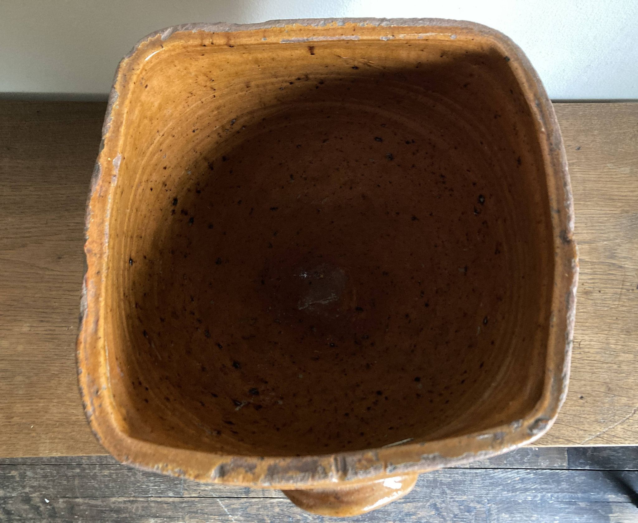 XXL glazed earthenware cache pot from the countryside, planter 1950