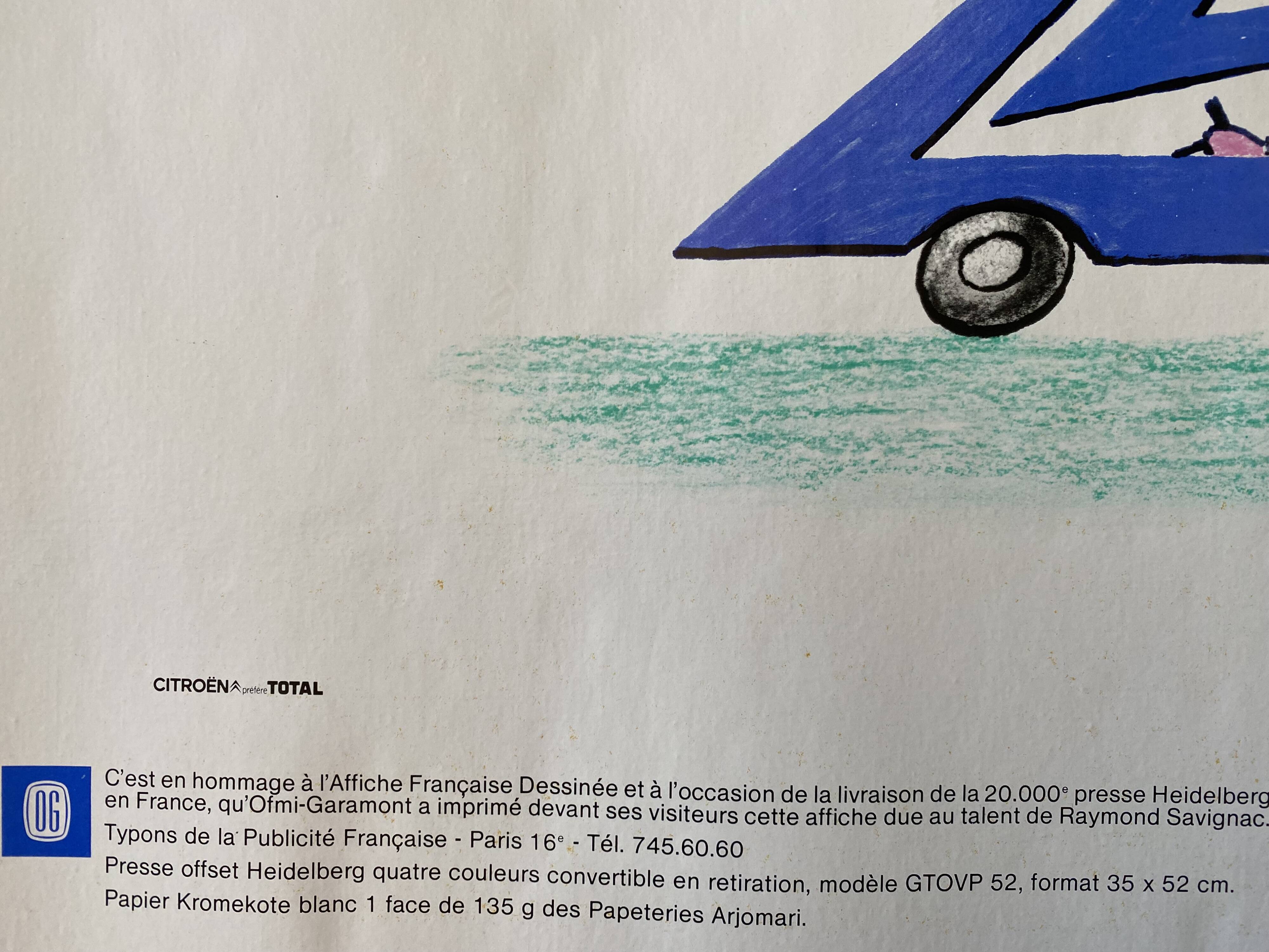 Original poster "En avant Citroën, l'aérodynamiquesme" Raymond Savignac 35x49cm 1981