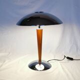 Large double bulb liner lamp, chrome and wood, 1980